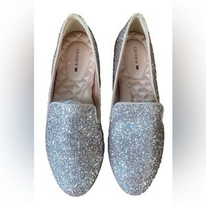 Birdies Starling Flat Loafers Disco Ball Glitter Rose Gold Pink Slip On Size 5